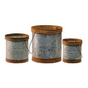 3/Set, Rusty/Galvanized Metal Canisters - The Fox Decor